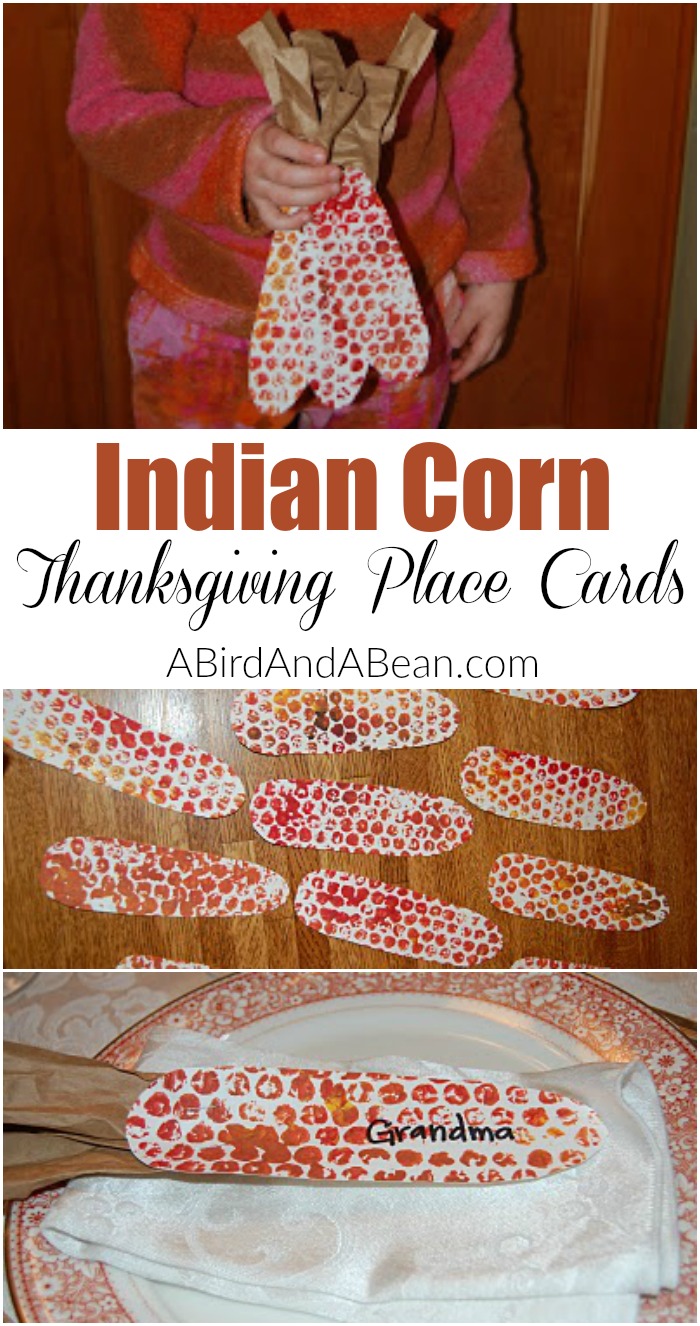 Thanksgiving Place Cards don't have to be expensive to be beautiful! Make these fun and inexpensive Indian Corn Thanksgiving Place Cards with your kids!