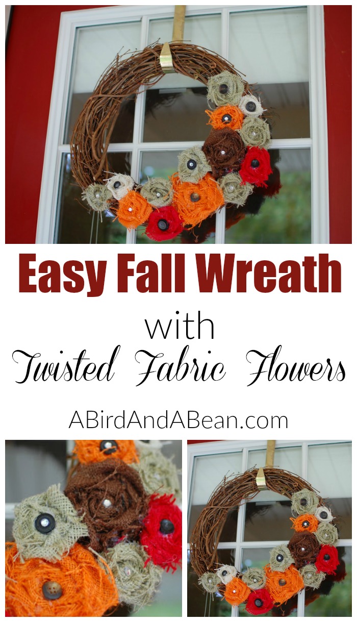 Fall Wreath ideas include my favorite Fall Wreath with Twisted Fabric Flowers!  This is super easy and oh so cheap!  It includes a step by step tutorial!