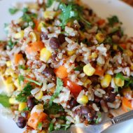 colorful quinoa, rice, veggie bowl