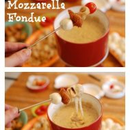Chicken Parmesan Skewers with Balsamic Mozzarella Fondue