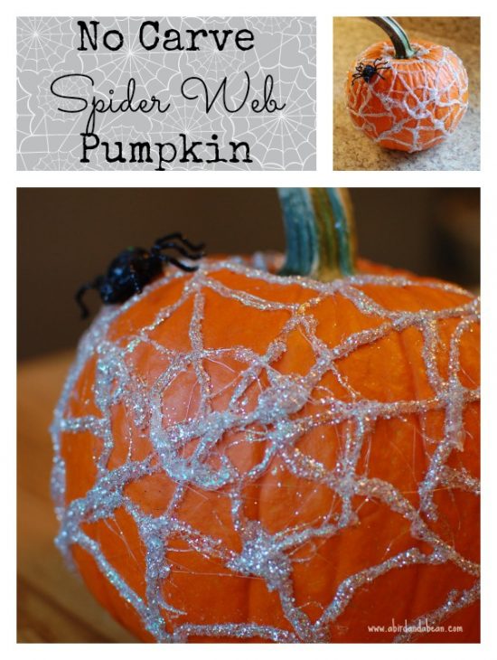 Simple No Carve Spider Web Pumpkin - A Bird and a Bean