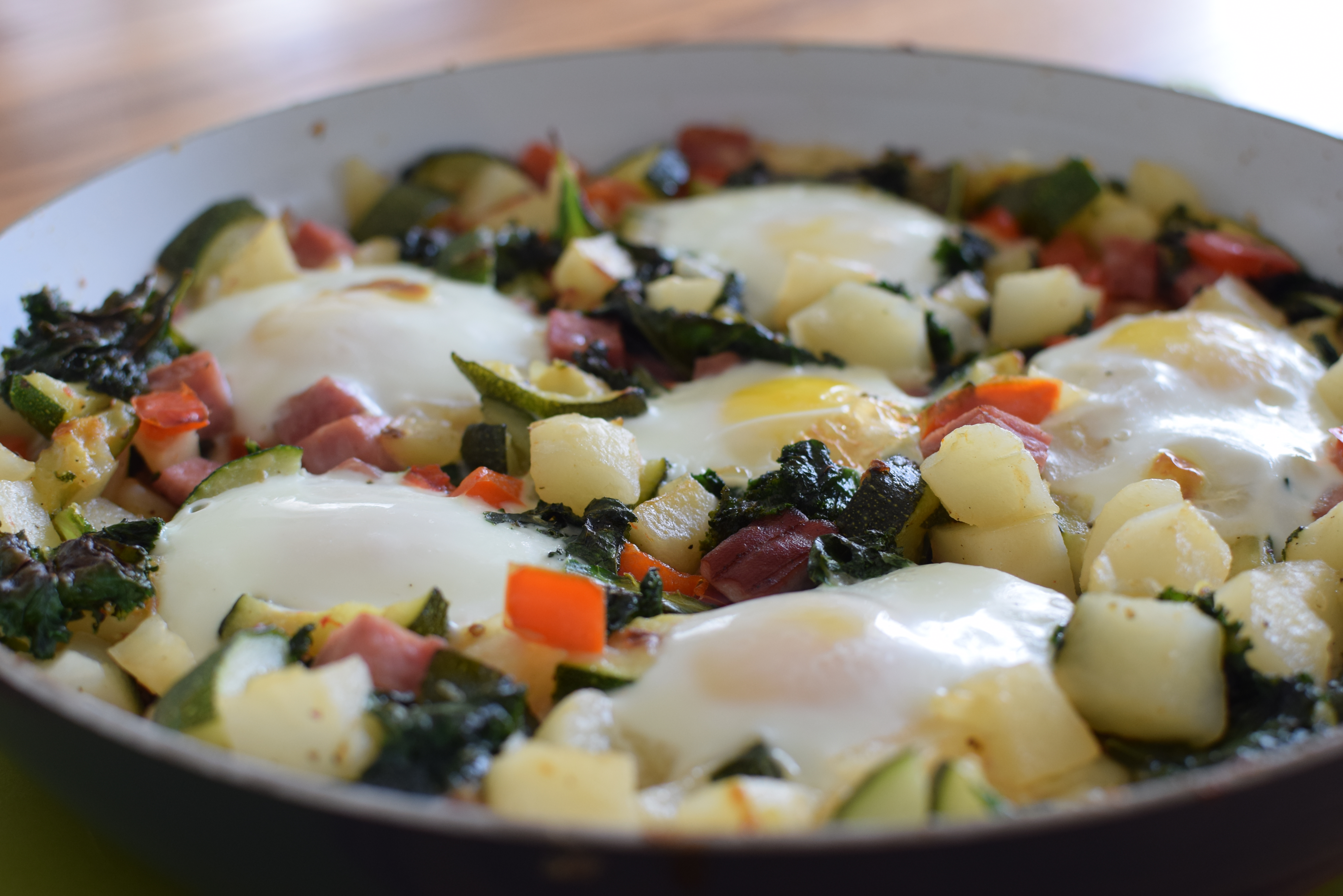 Potato, Ham and Veggie Hash with Eggs