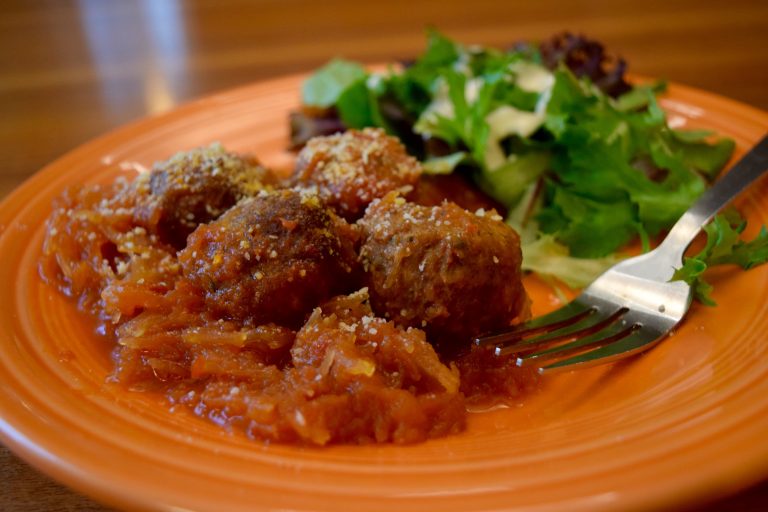 Crockpot Spaghetti {Squash} and Meatballs A Bird and a Bean